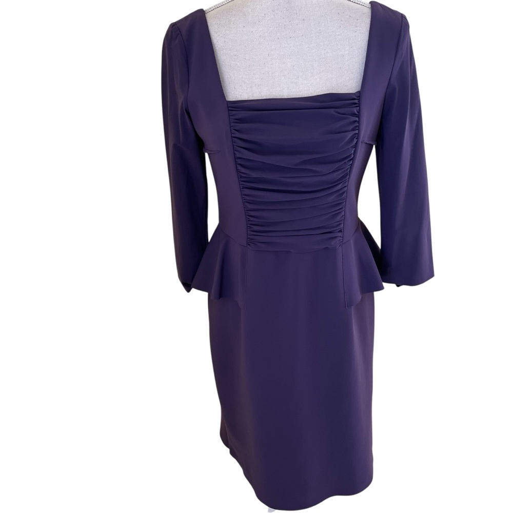 Ricki Freeman for Teri Jon Purple Stretch 3/4 Sleeve Peplum Detail Sheath Dress